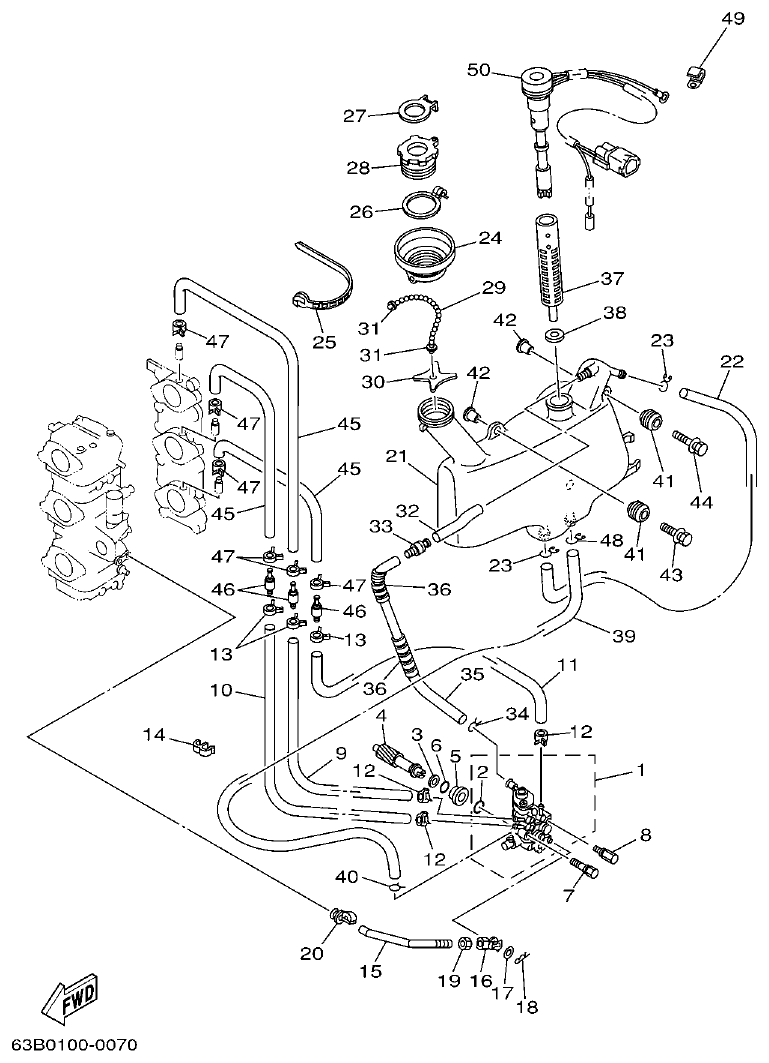 Yamaha 40VMHO, 40VEO, 40YETO OIL PUMP 2 parts diagram